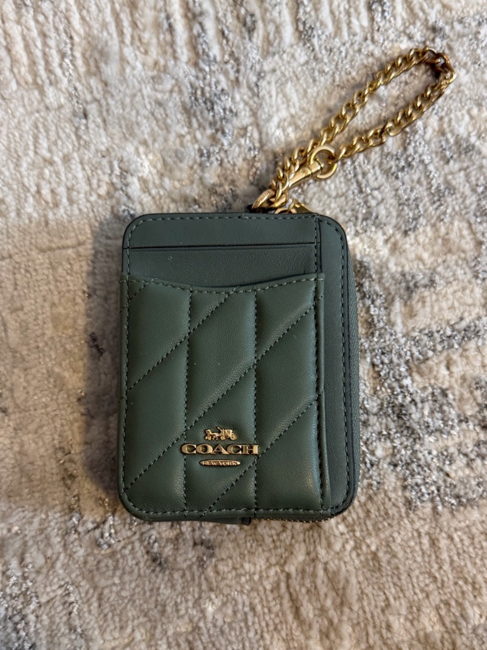 Coach Quilted Cardholder with Gold Chain - Green